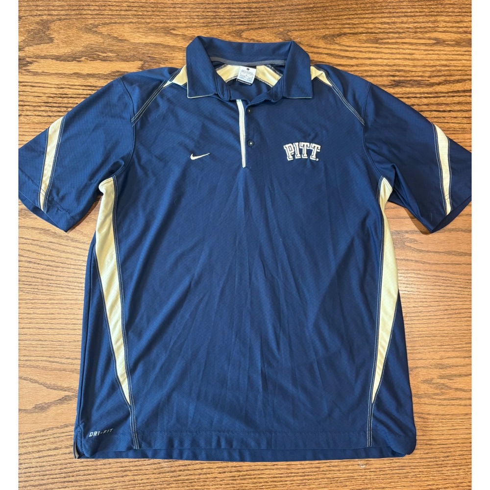 Nike Dri-FIT Pitt Panthers Polo Shirt Mens Large Navy Blue Gold Short Sleeve